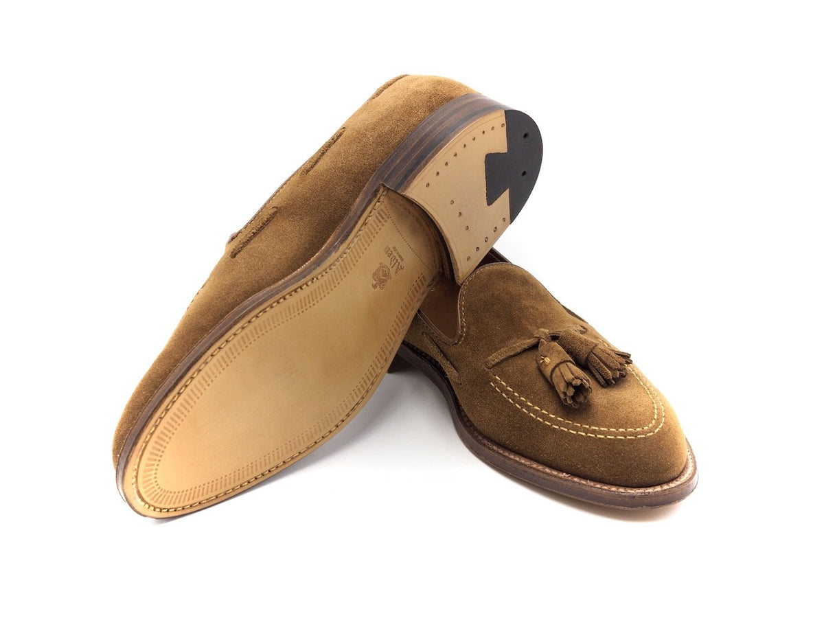 Leather sole of Alden tassel moccasin loafer in snuff suede
