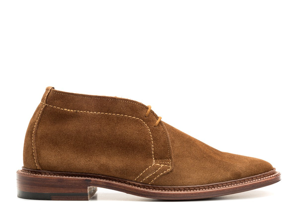 Side view of Alden unlined chukka boot in snuff suede