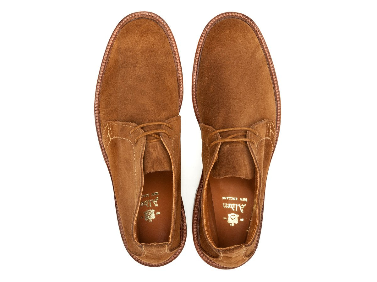 Top view of Alden unlined chukka boot in snuff suede