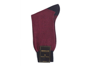 Calf Length Cotton Socks Navy & Red Dogstooth