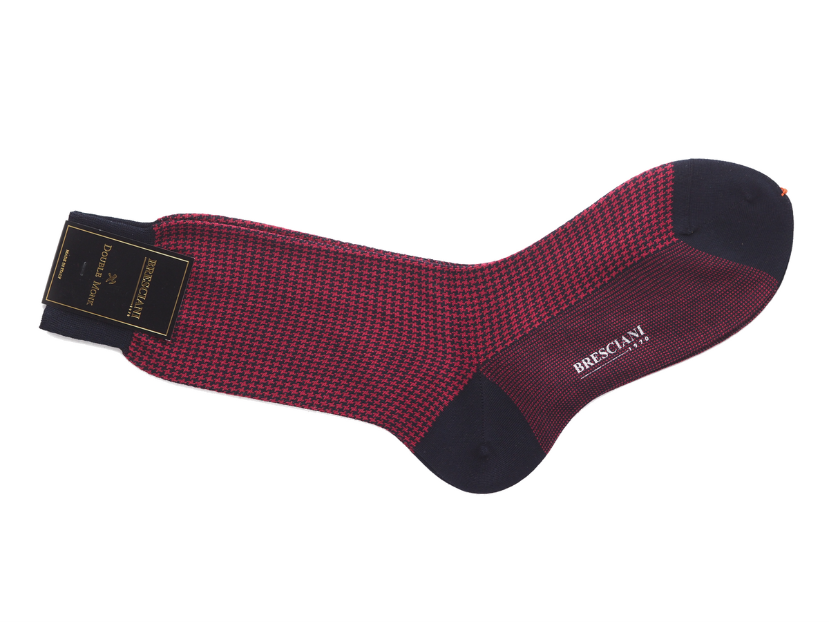 Calf Length Cotton Socks Navy & Red Dogstooth
