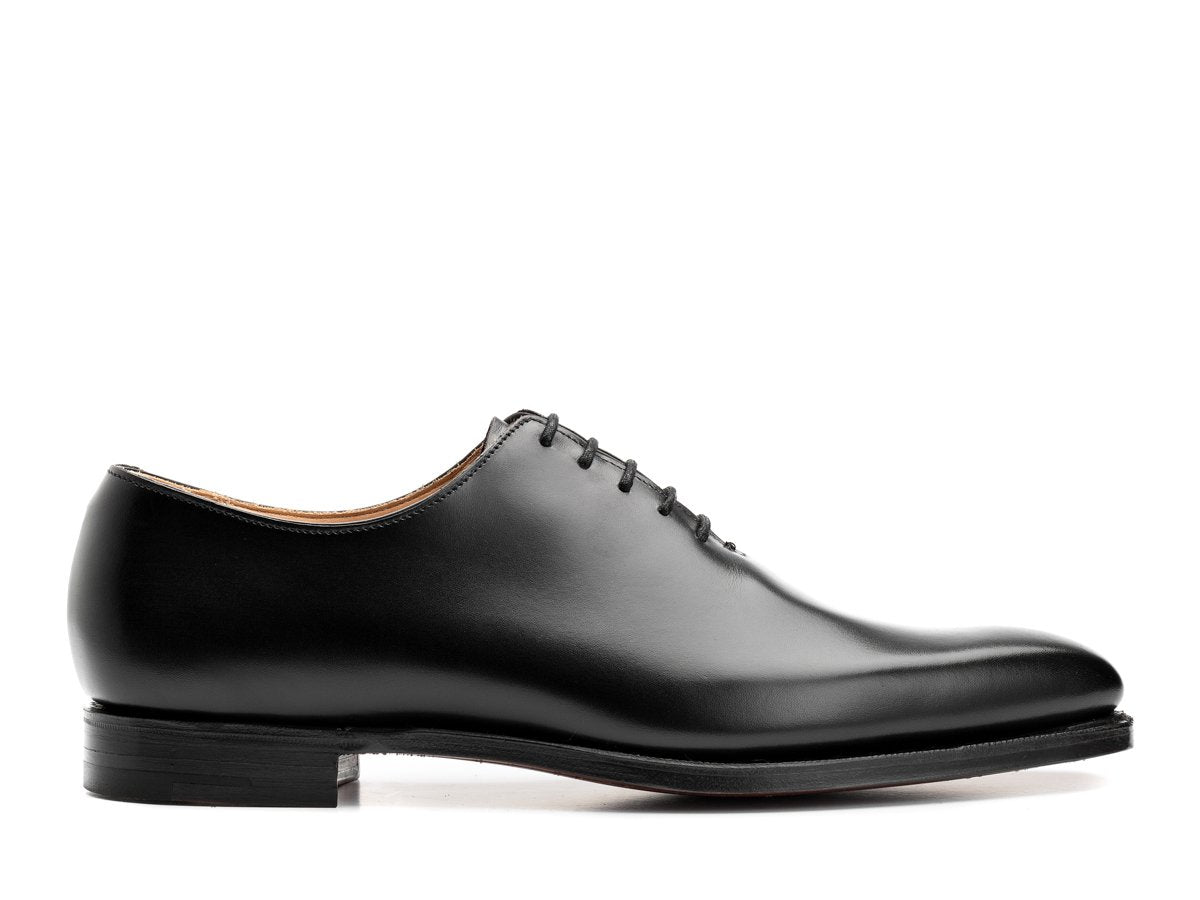 Side view of Crockett & Jones Alex wholecut oxford shoes in black calf