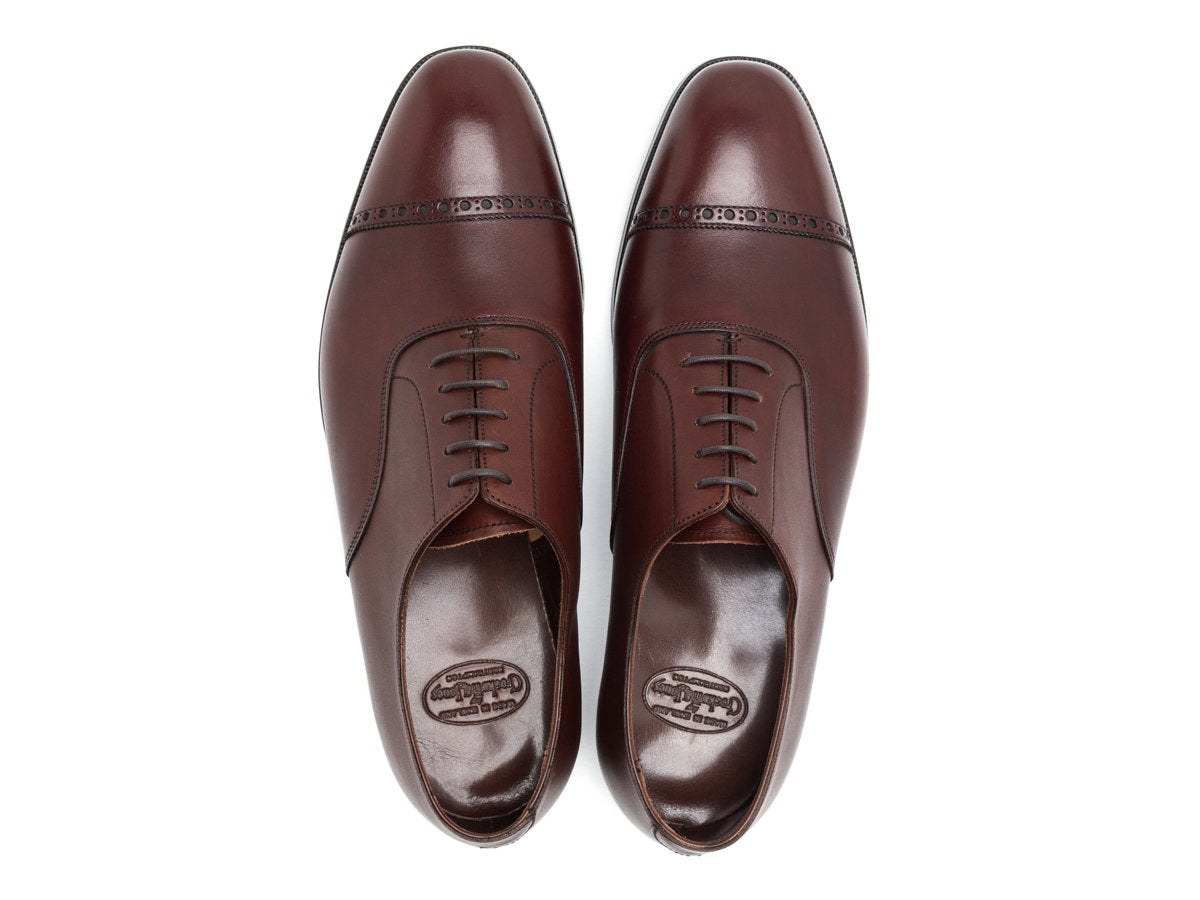 Top view of Crockett & Jones Belgrave quarter brogue oxford shoes in chestnut antique calf