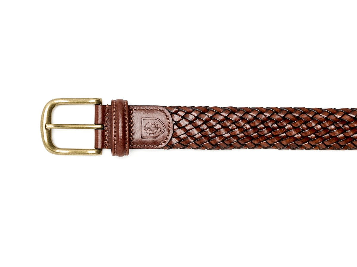 Crockett & Jones brown woven calf belt brass buckle