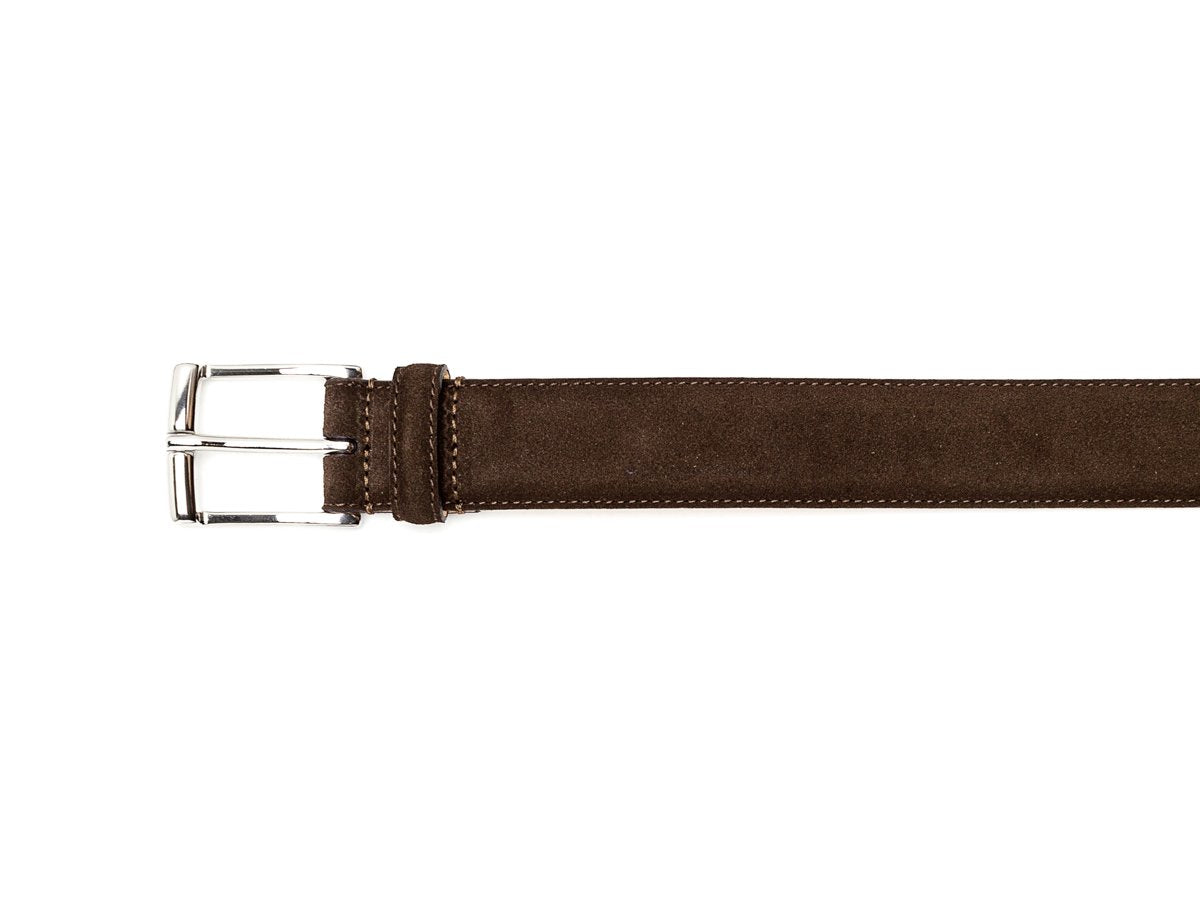 Crockett & Jones dark brown suede belt nickel buckle