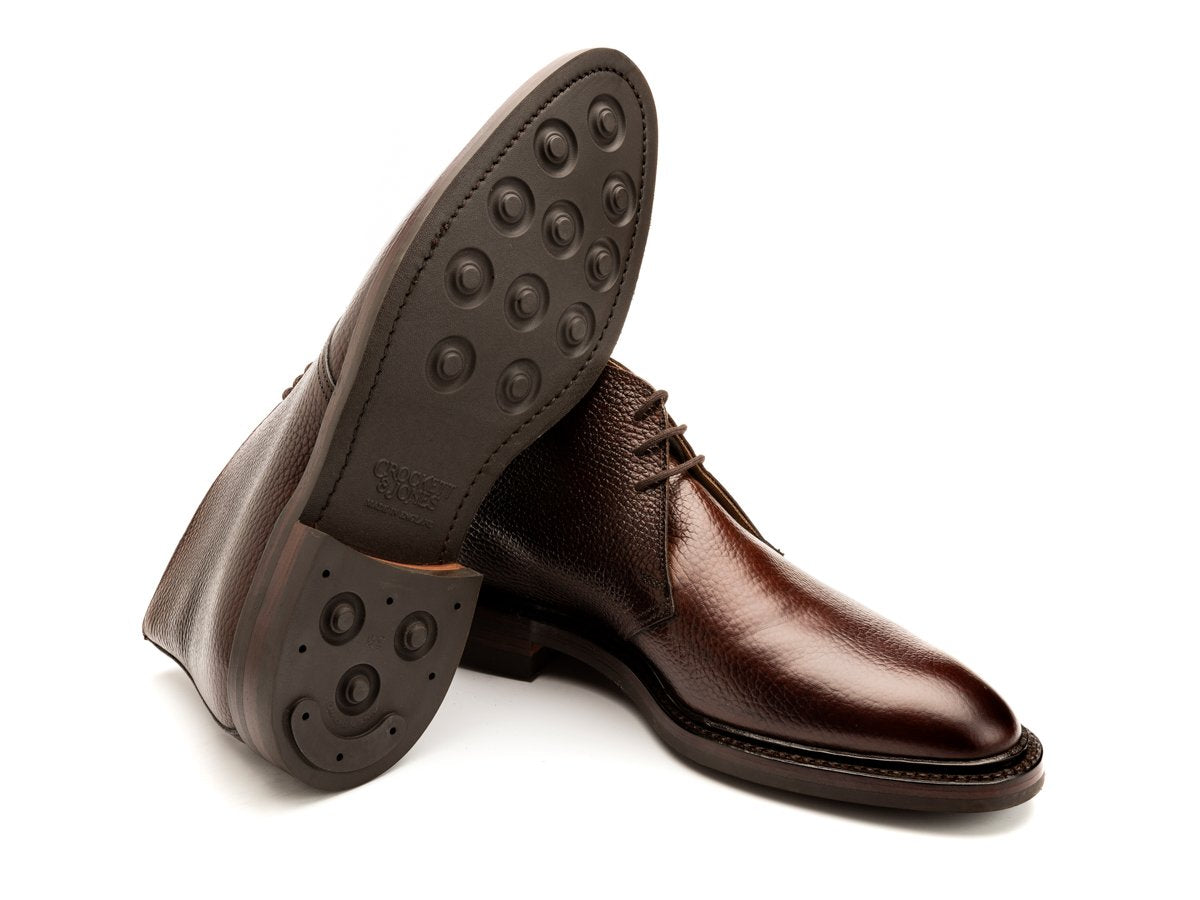 Dainite rubber sole of Crockett & Jones Brecon chukka boots in dark brown country calf