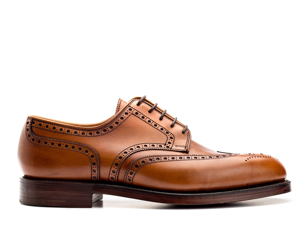 Side view of Crockett & Jones Cardiff wingtip full brogue derby shoes in tan burnished calf