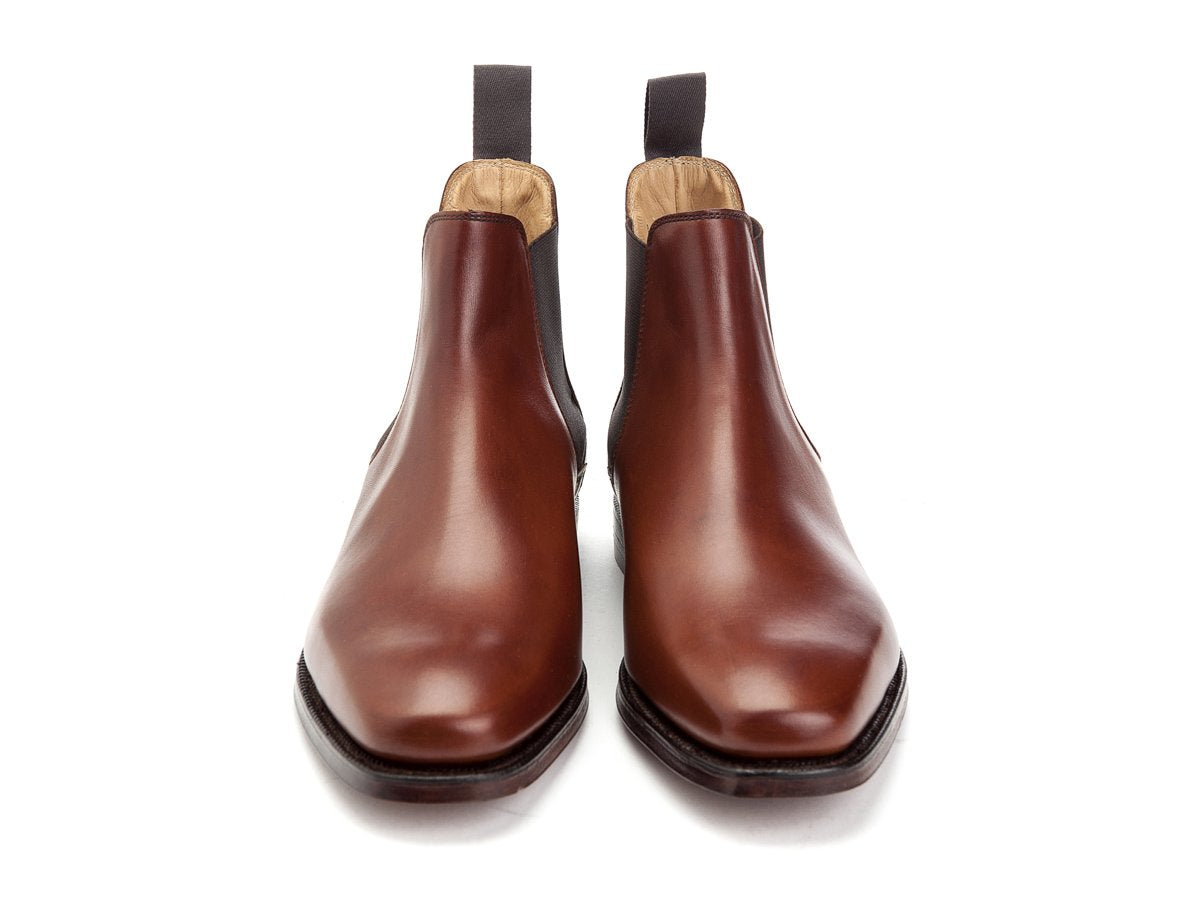 Front view of Crockett & Jones Chelsea 3 boots in chestnut burnished calf