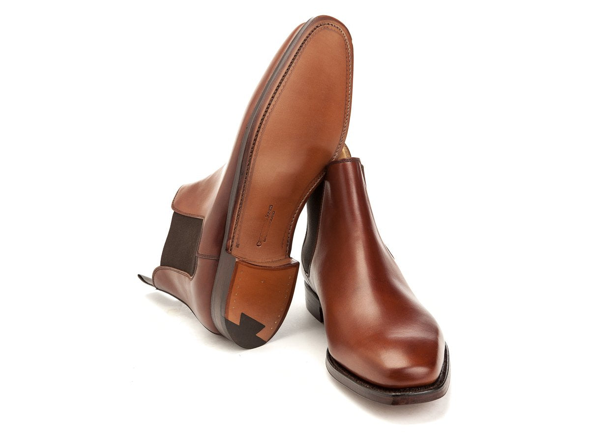Leather sole of Crockett & Jones Chelsea 3 boots in chestnut burnished calf