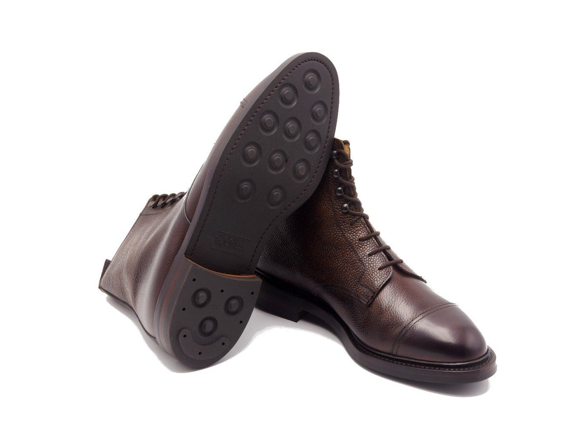 Dainite rubber sole of Crockett & Jones Coniston derby field boots in dark brown scotch grain calf