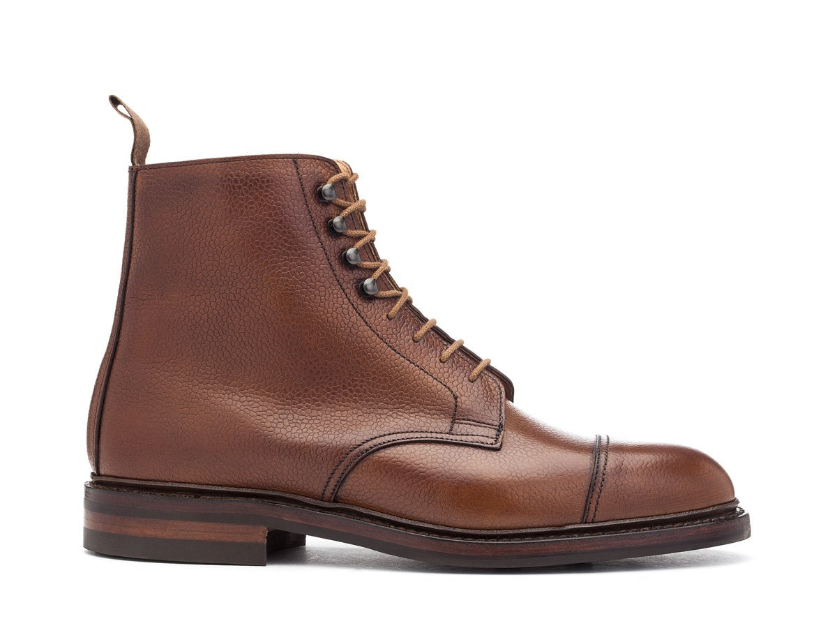 Side view of Crockett & Jones Coniston derby field boots in tan scotch grain calf