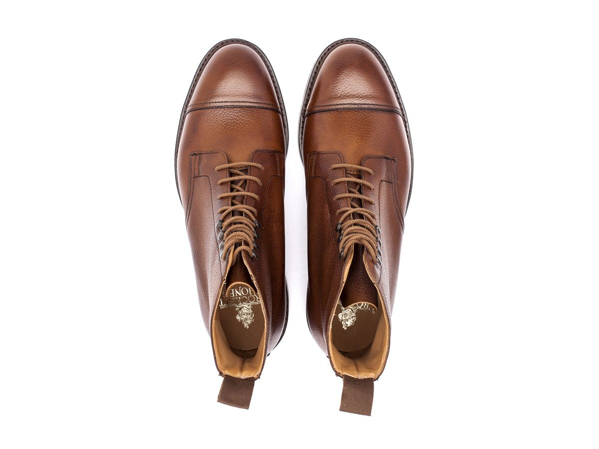 Top view of Crockett & Jones Coniston derby field boots in tan scotch grain calf