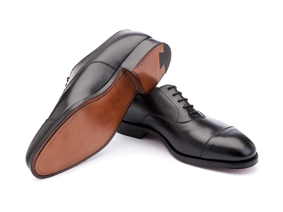 Leather sole of Crockett & Jones Connaught plain captoe oxford shoes in black calf