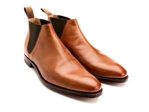 Front angle view of Crockett & Jones Cranford 3 chelsea boots in mahogany burnished calf