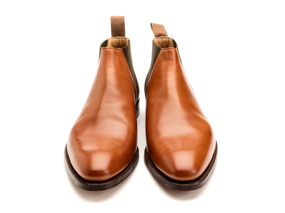 Front view of Crockett & Jones Cranford 3 chelsea boots in mahogany burnished calf