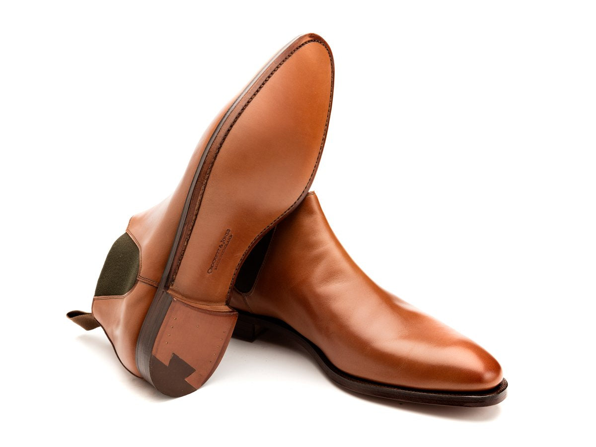 Leather sole of Crockett & Jones Cranford 3 chelsea boots in mahogany burnished calf
