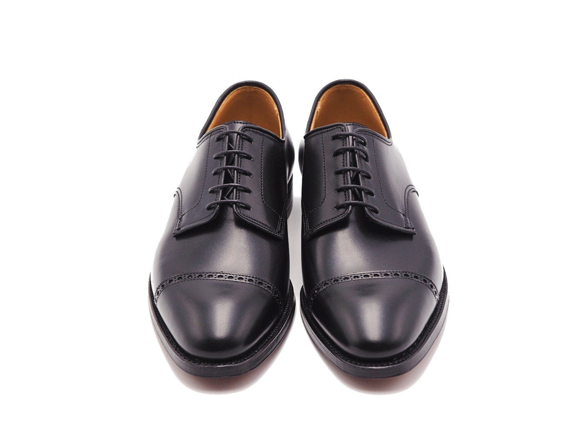 Front view of Crockett & Jones Draycott 2 quarter brogue derby shoes in black calf