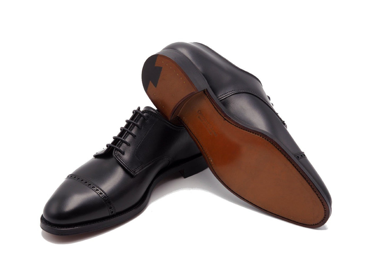 Leather sole of Crockett & Jones Draycott 2 quarter brogue derby shoes in black calf