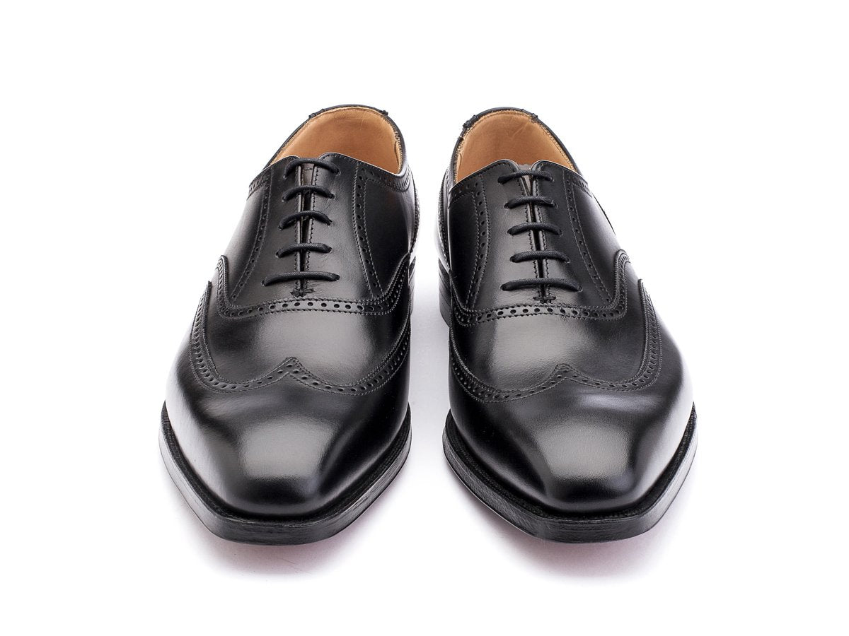 Front view of Crockett & Jones Drummond wingtip brogue oxford shoes in black calf