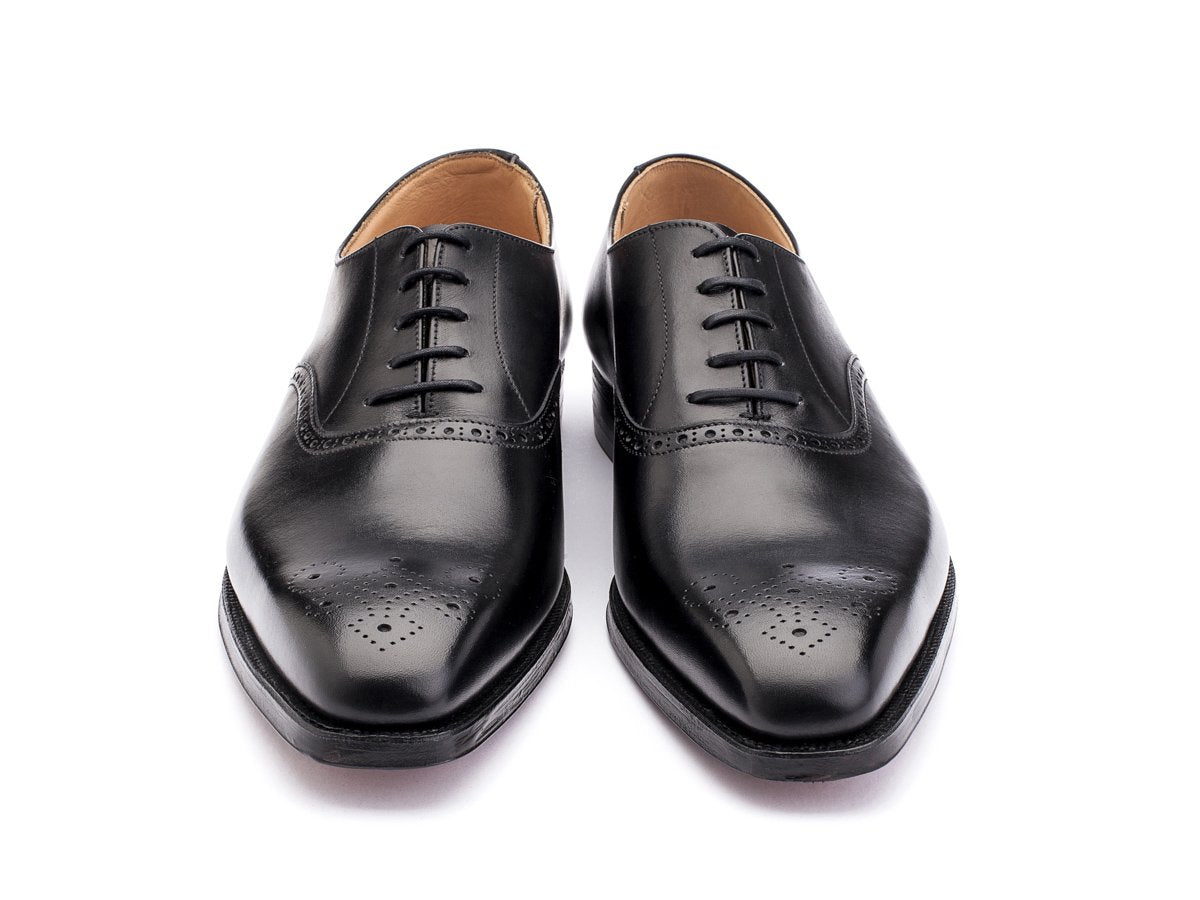 Front view of Crockett & Jones Edgware medallion brogue oxford shoes in black calf