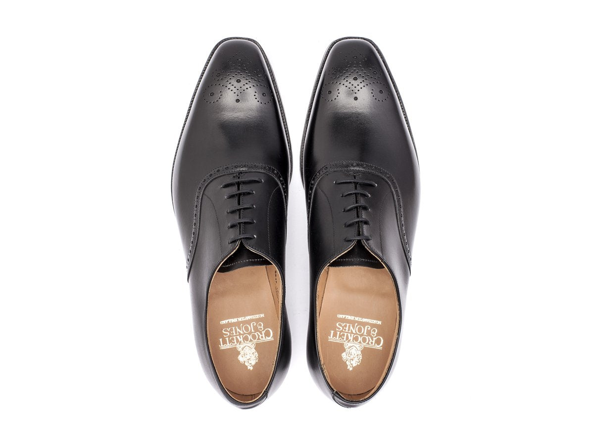 Top view of Crockett & Jones Edgware medallion brogue oxford shoes in black calf