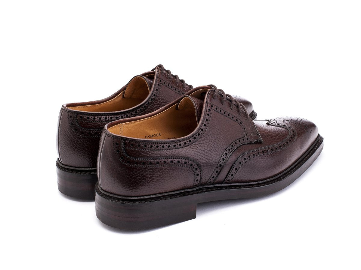 Back angle view of Crockett & Jones Exmoor wingtip full brogue derby shoes in dark brown country calf