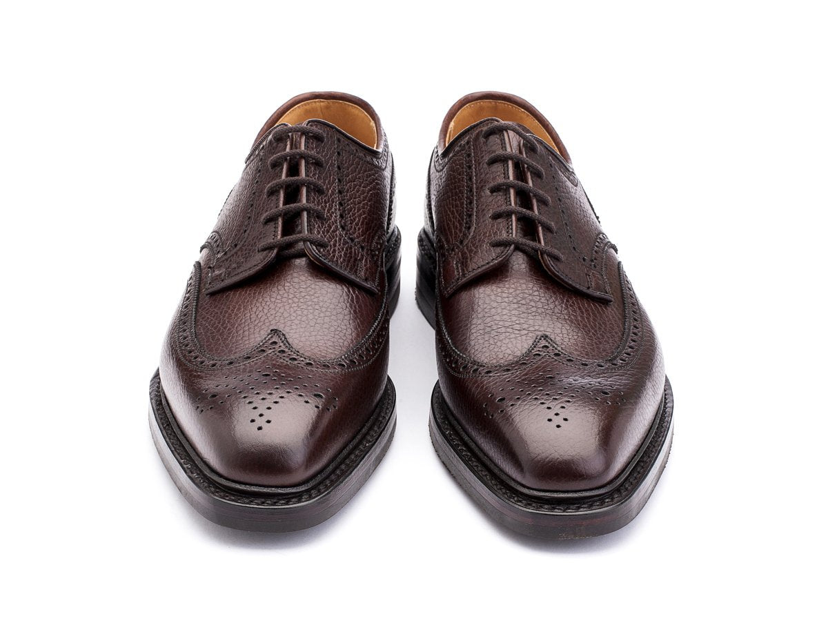 Front view of Crockett & Jones Exmoor wingtip full brogue derby shoes in dark brown country calf