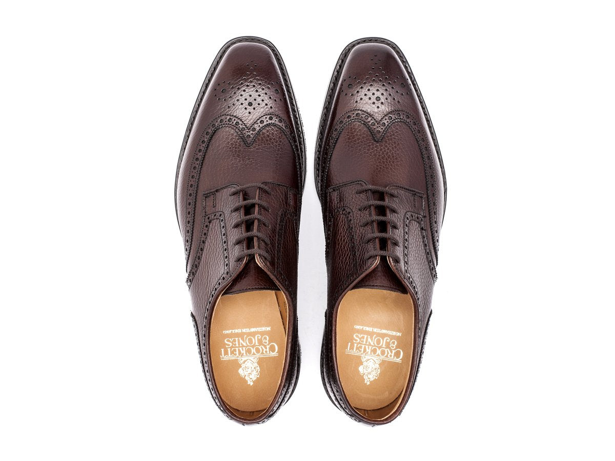 Top view of Crockett & Jones Exmoor wingtip full brogue derby shoes in dark brown country calf