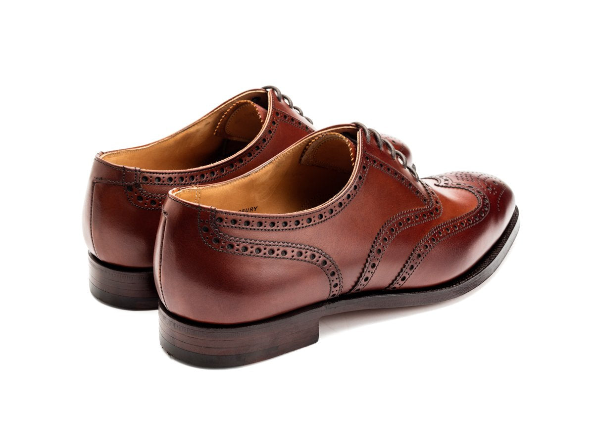 Back angle view of Crockett & Jones Finsbury wingtip full brogue oxford shoes in chestnut burnished calf