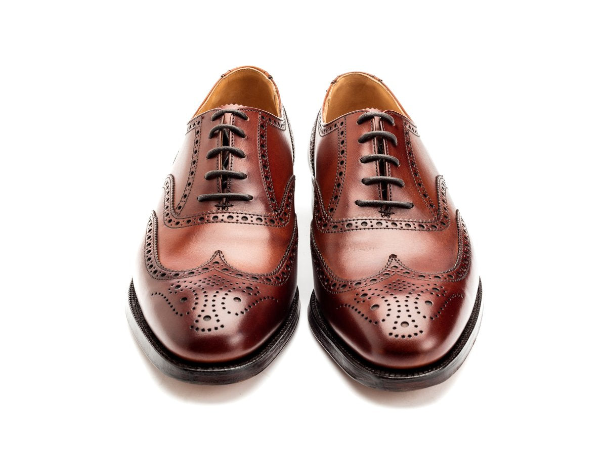 Front view of Crockett & Jones Finsbury wingtip full brogue oxford shoes in chestnut burnished calf