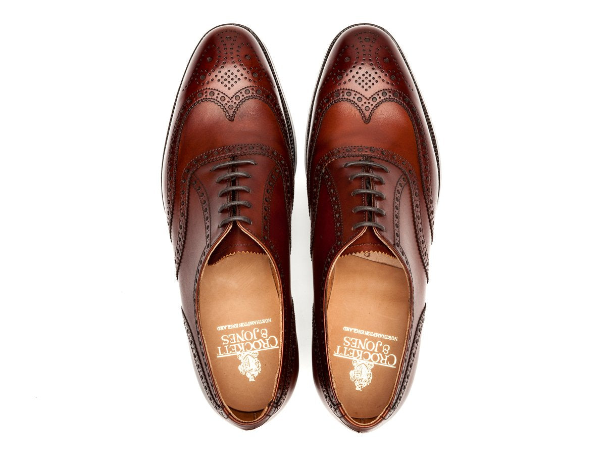 Top view of Crockett & Jones Finsbury wingtip full brogue oxford shoes in chestnut burnished calf