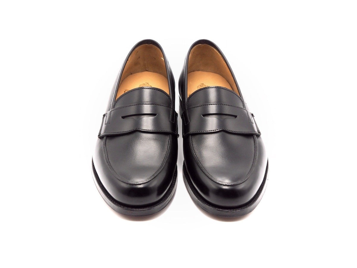 Front view of Crockett & Jones Grantham 2 penny loafers in black calf