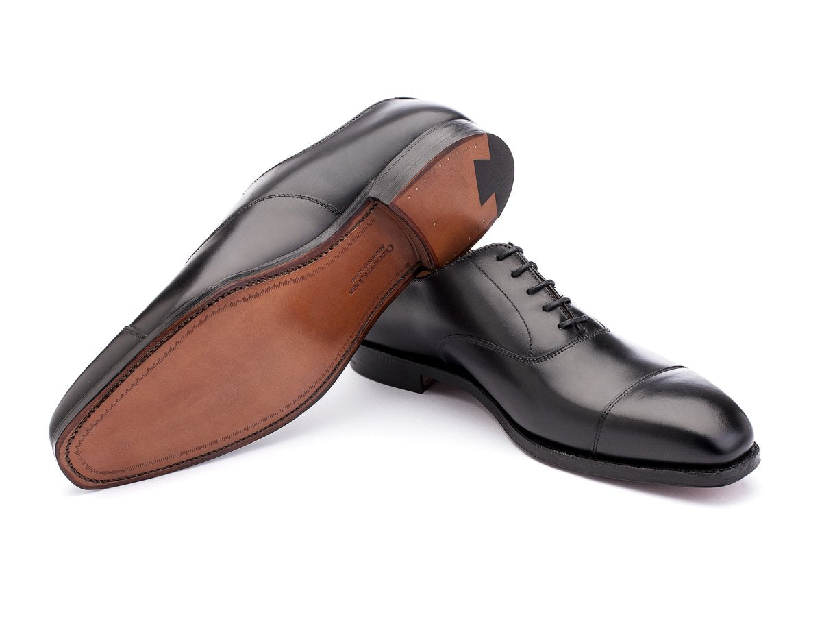 Leather sole of Crockett & Jones Hallam plain captoe oxford shoes in black calf