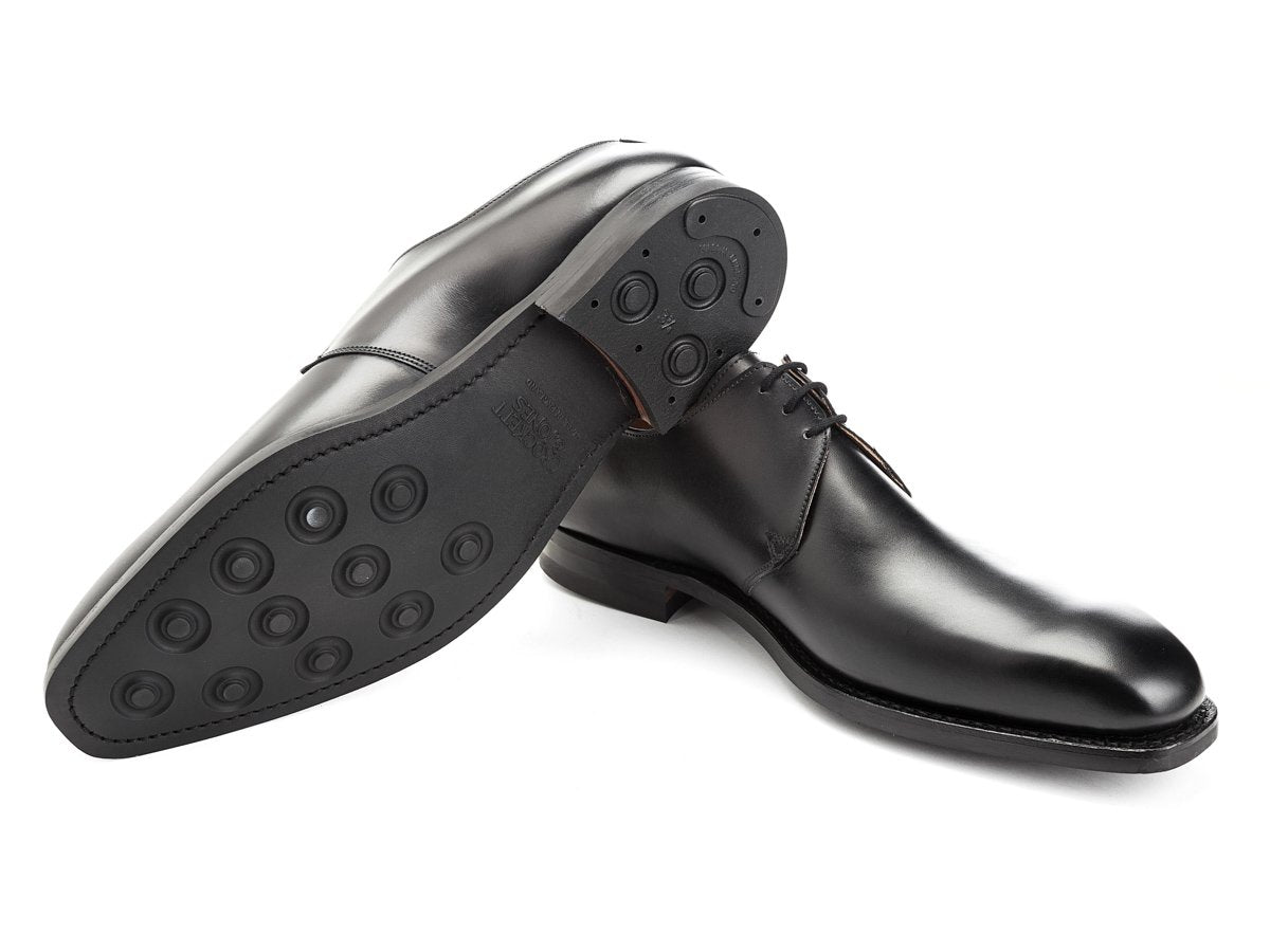 Dainite rubber sole of Crockett & Jones Highbury plain toe 3 eyelet derby shoes in black calf