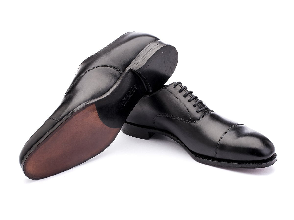Leather sole of Crockett & Jones Lonsdale plain captoe oxford shoes in black calf