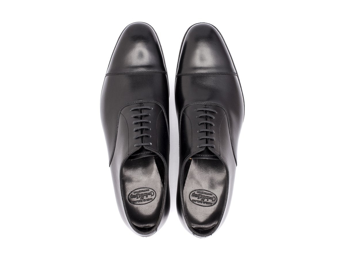 Top view of Crockett & Jones Lonsdale plain captoe oxford shoes in black calf