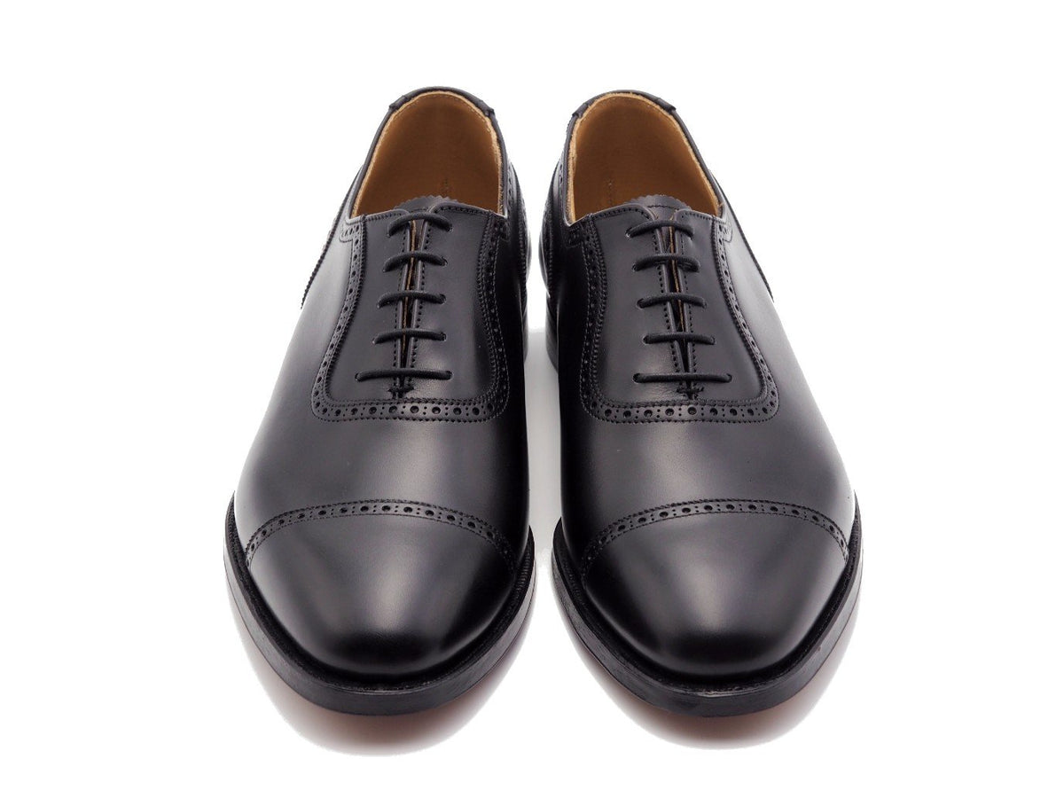 Front view of Crockett & Jones Macquarie 2 adelaide brogue oxford shoes in black calf