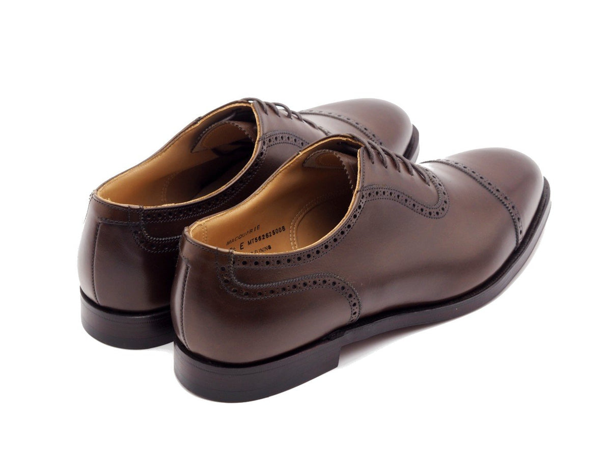 Back angle view of Crockett & Jones Macquarie 2 adelaide brogue oxford shoes in dark brown burnished calf