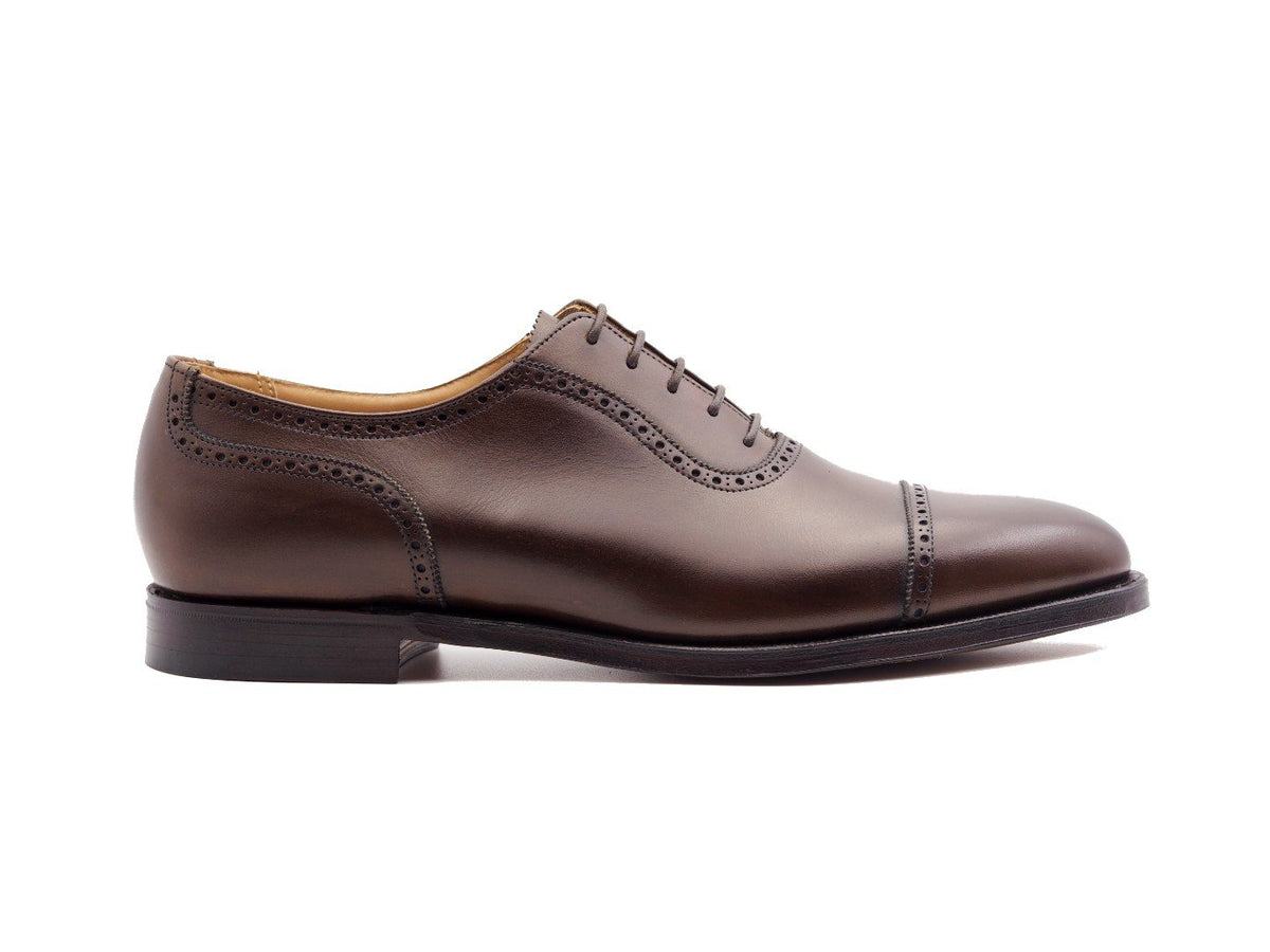 Side view of Crockett & Jones Macquarie 2 adelaide brogue oxford shoes in dark brown burnished calf