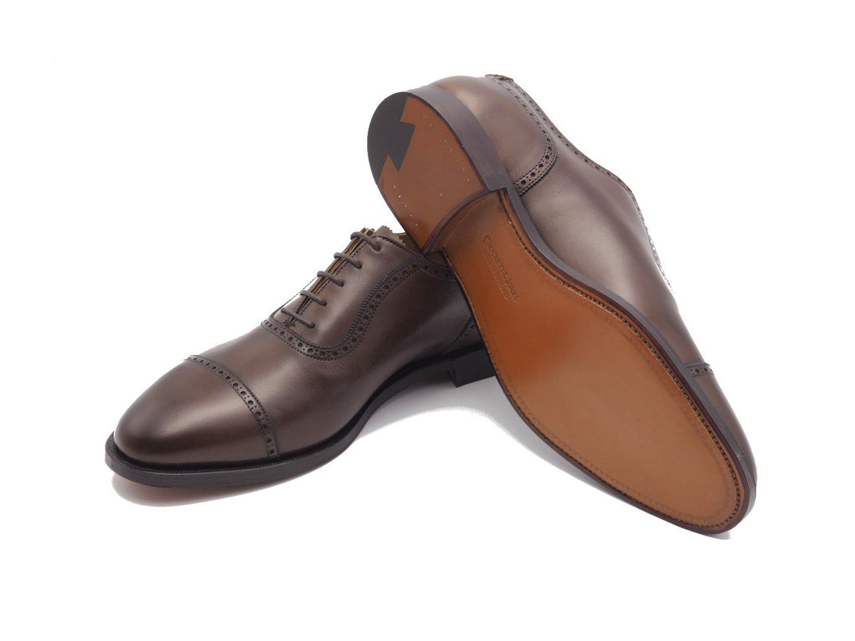 Leather sole of Crockett & Jones Macquarie 2 adelaide brogue oxford shoes in dark brown burnished calf