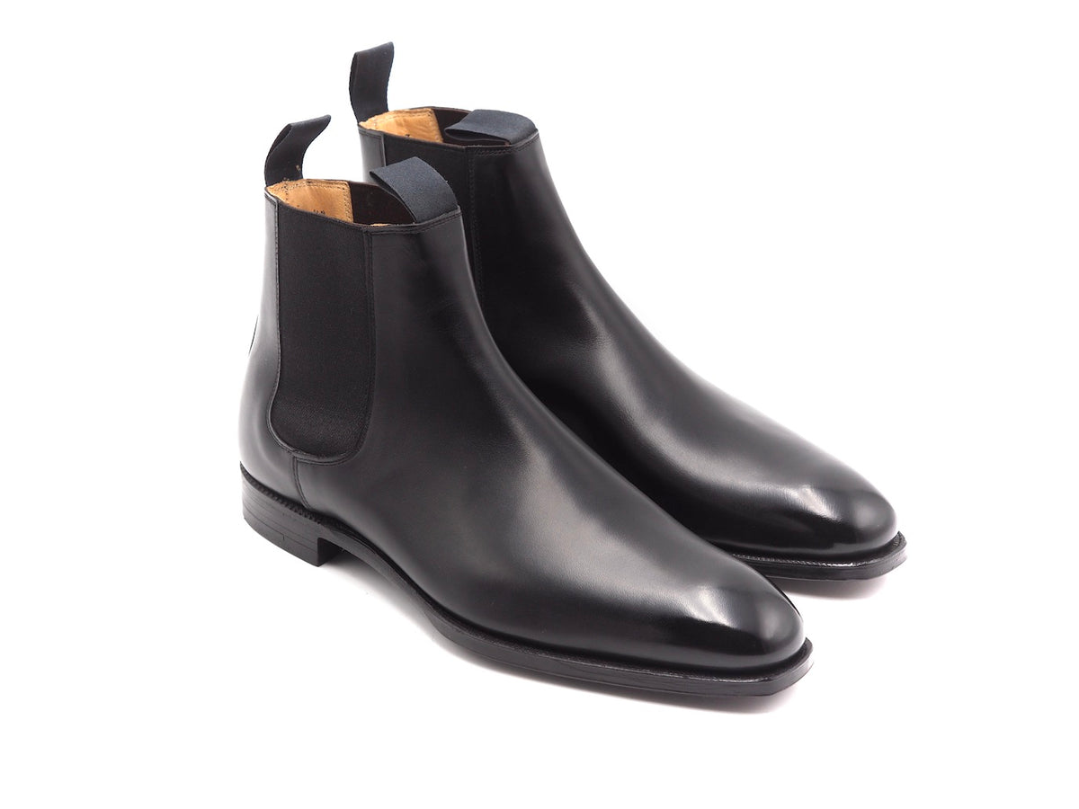 Front angle view of Crockett & Jones Maitland chelsea boots in black calf