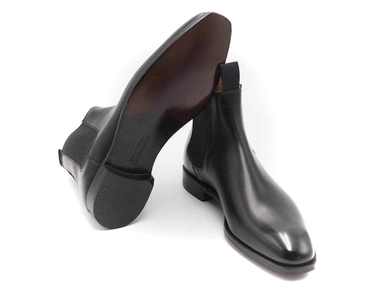 Leather sole of Crockett & Jones Maitland chelsea boots in black calf