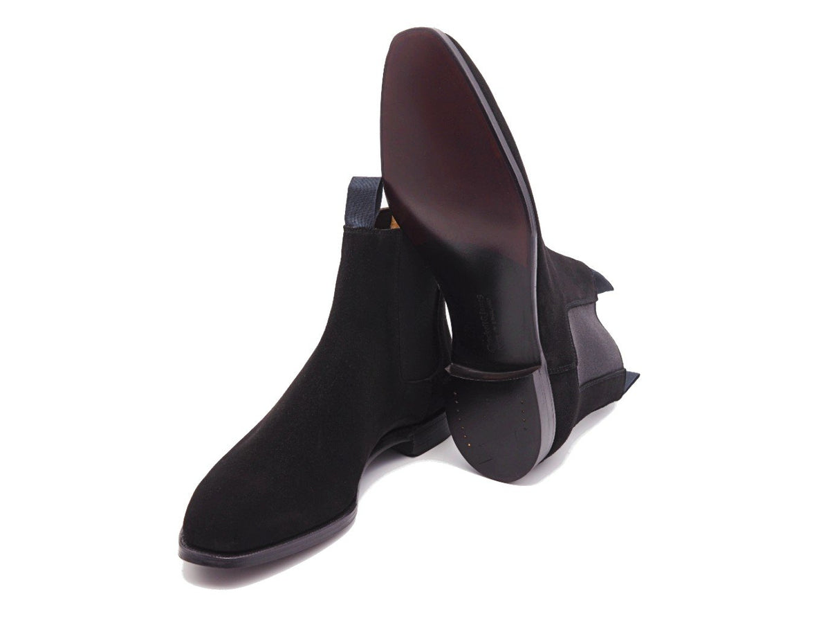 Leather sole of Crockett & Jones Maitland chelsea boots in black suede