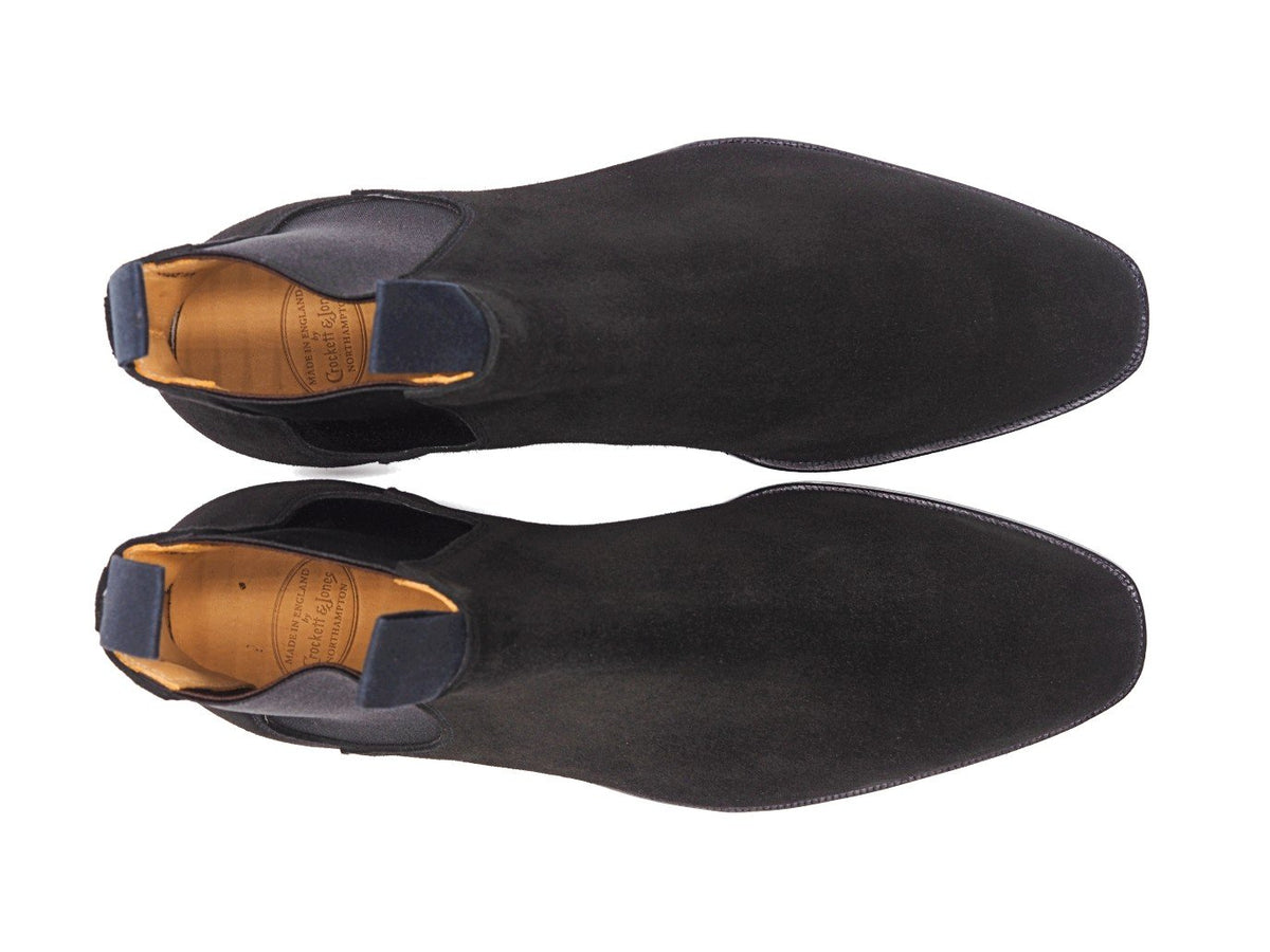 Top view of Crockett & Jones Maitland chelsea boots in black suede