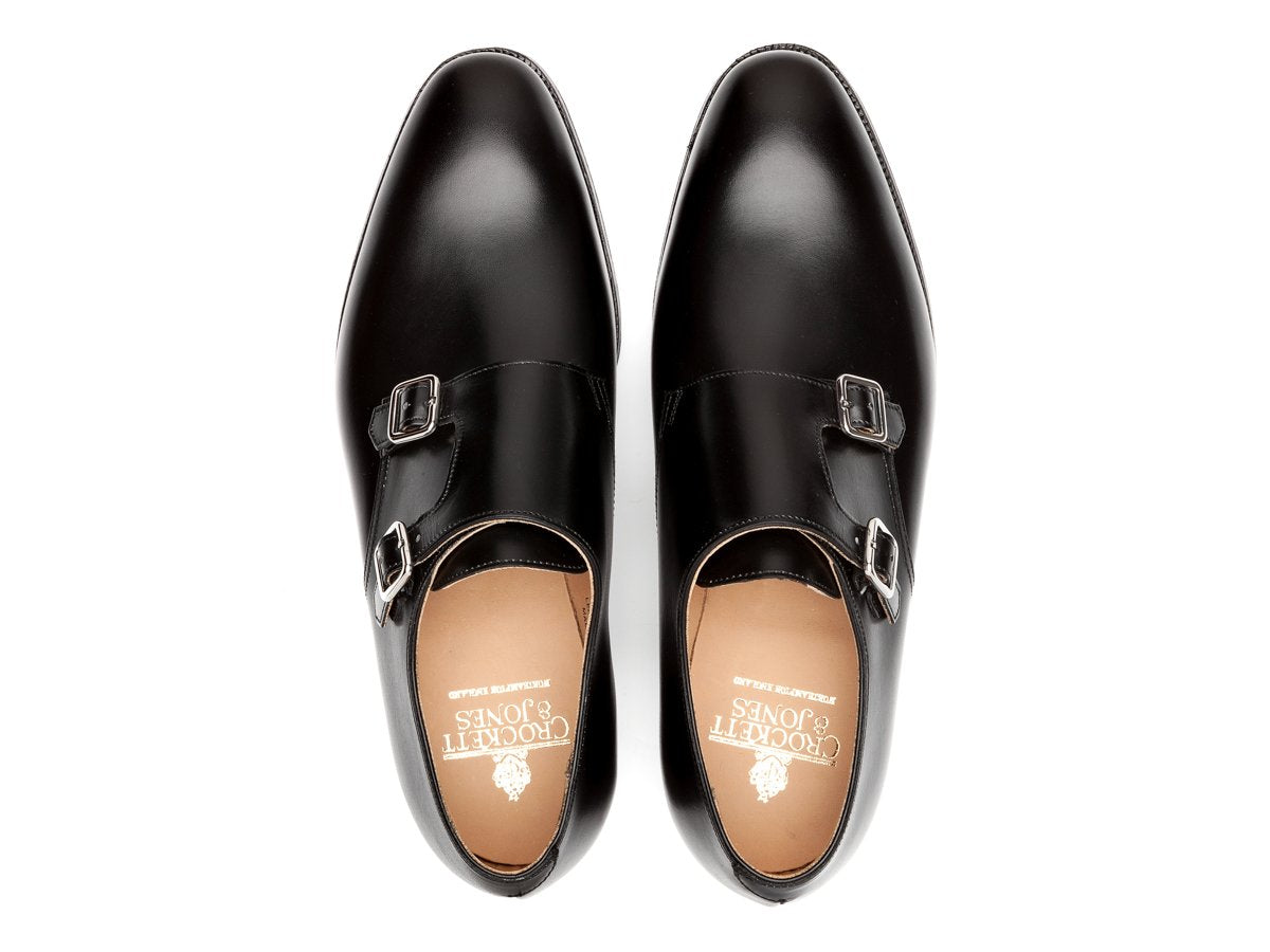 Top view of Crockett & Jones Melbourne plain toe double monk strap shoes in black calf