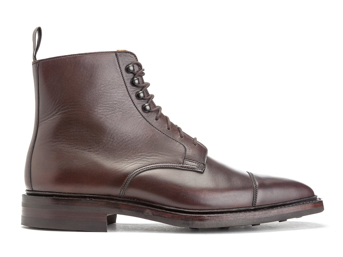 Side view of Crockett & Jones Northcote field boots in dark brown calf