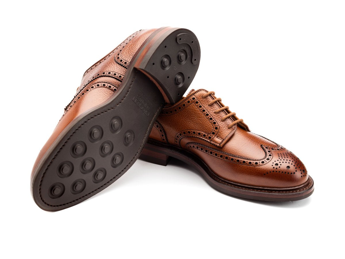 Dainite rubber sole of Crockett & Jones Pembroke wingtip full brogue derby shoes in tan scotch grain calf