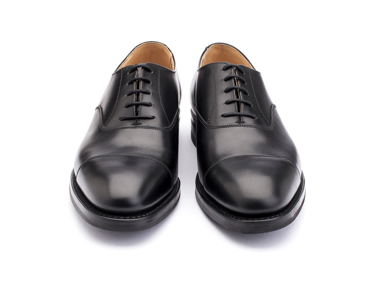 Front view of Crockett & Jones Radstock plain captoe oxford shoes in black calf