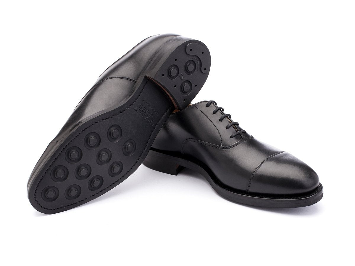 Dainite rubber sole of Crockett & Jones Radstock plain captoe oxford shoes in black calf
