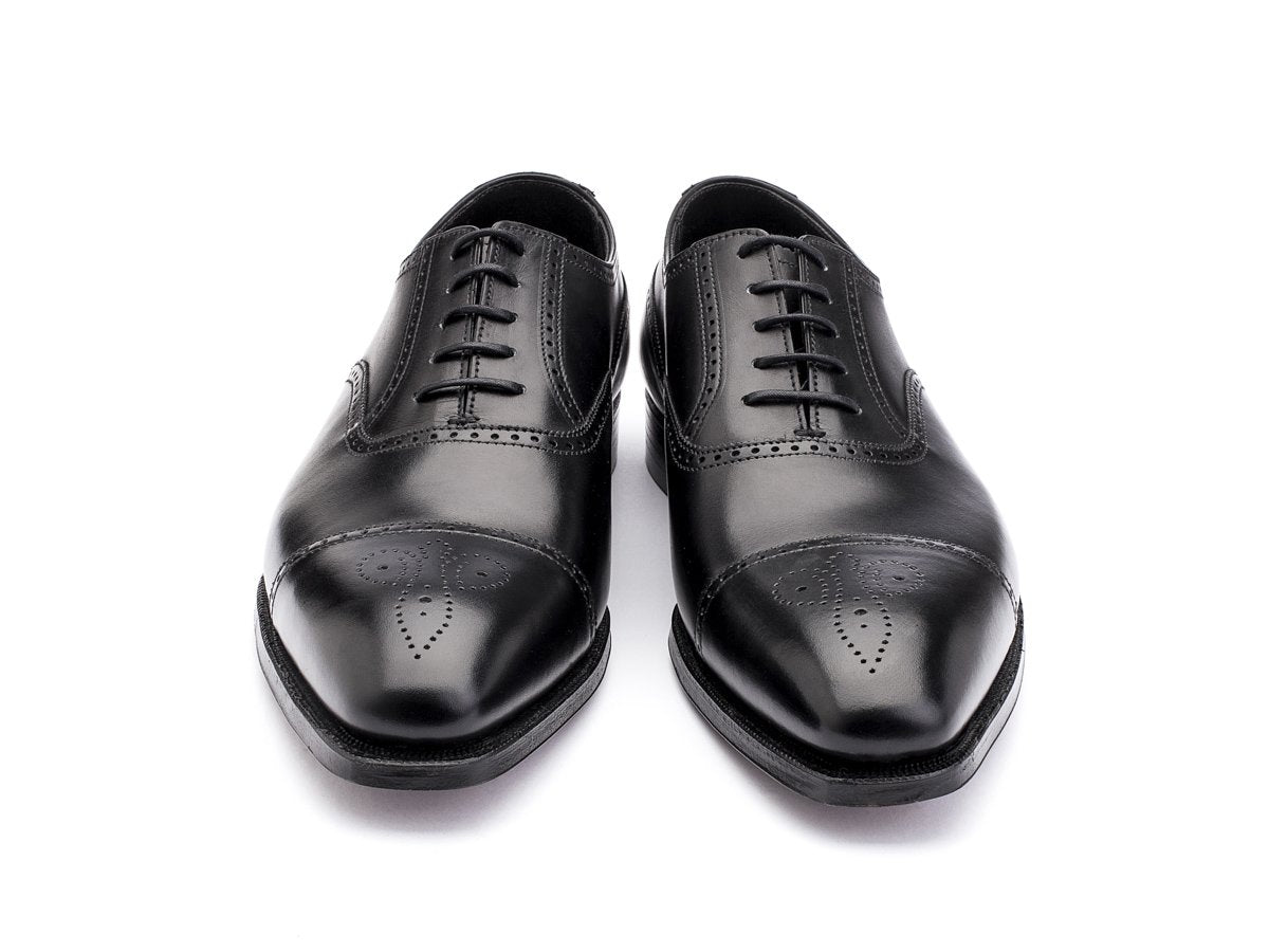 Front view of Crockett & Jones Selborne half brogue oxford shoes in black calf